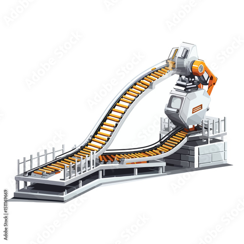 Industrial Factory Robot Arm with Conveyor Belt - Vector Illustration