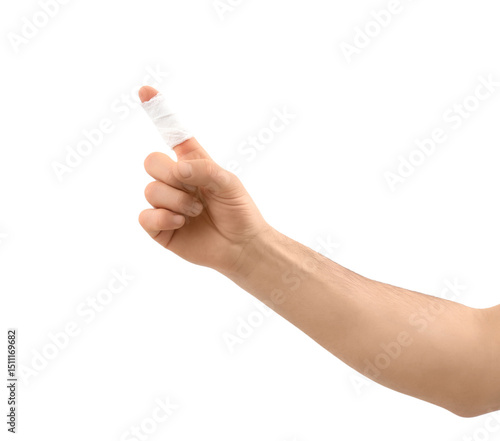 Male hand with bandaged fin...