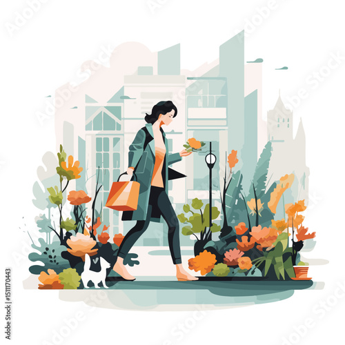 Urban Gardening Shopping Vector Illustration for City Dwellers and Plant Lovers