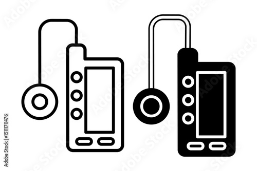 Icon set of insulin pumps in both line and solid styles, designed in black and white