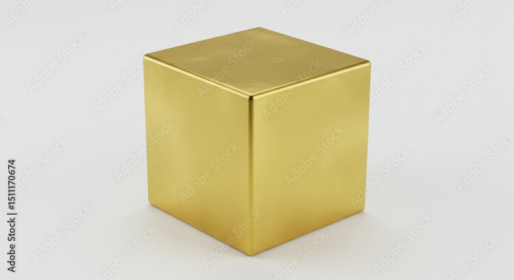 Fototapeta premium 3D Render Shiny Gold Cube Metal Block Geometric Shape Illustration