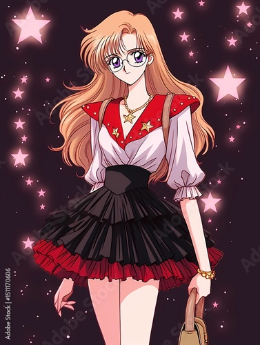 A stylized character with distinctive attire and accessories stands out against a starry night sky, evoking a sense of wonder and enchantment.