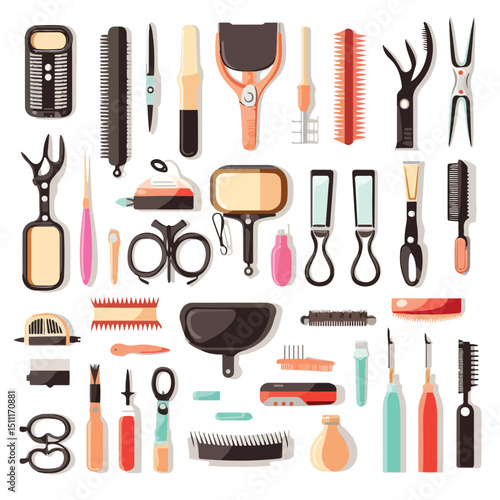 Professional Hair Salon and Barber Shop Tools Design Vector Illustration