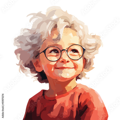 Professional portrait of a happy young girl and her granddaughter - Vector illustration
