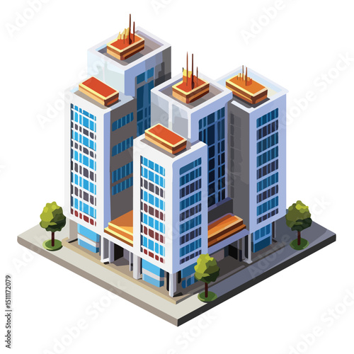 Isometric City Building Concept: Illustration Explaining Urban Development and Architecture Design