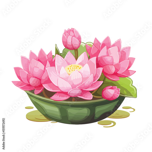 Beautiful Lotus Blossom Flowers (Nelumbo Nucifera Gaertn) - Detailed Botanical Illustration EPS for Design Projects