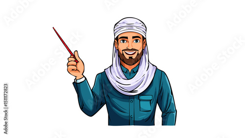 Smiling Muslim Teacher Character Illustration
