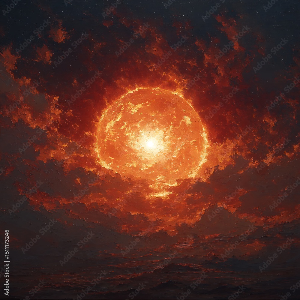 Obraz premium Fiery Sun with Dark Clouds.