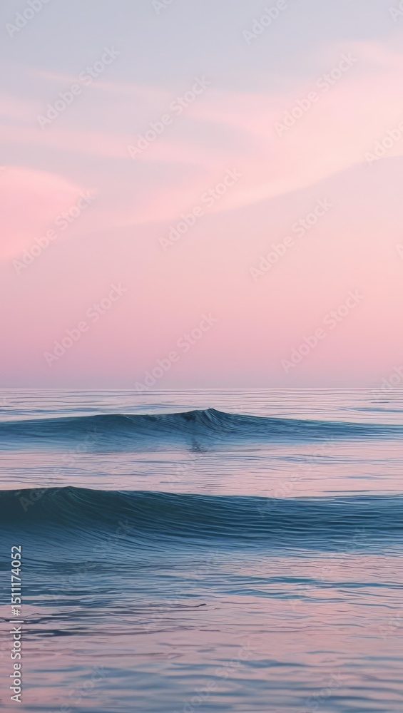 Obraz premium Calm Ocean Waves Under Pink Pastel Sunset Sky