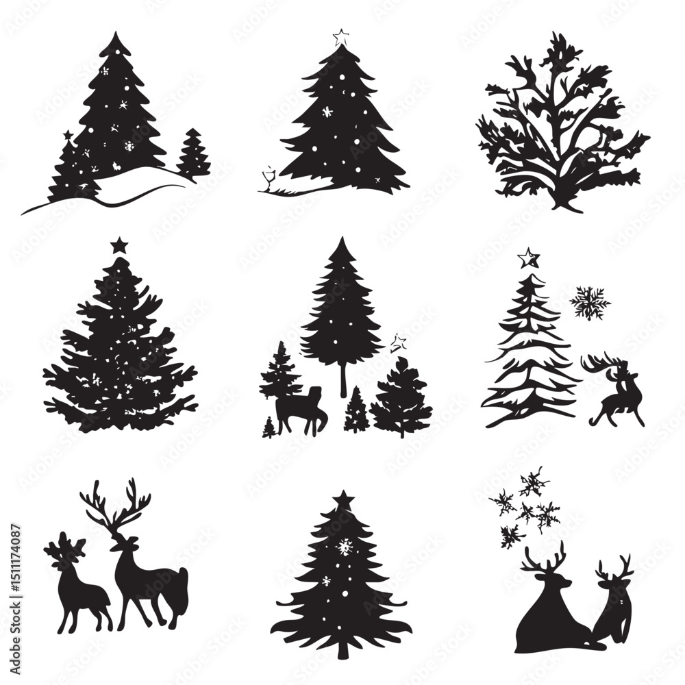 Obraz premium xmas silhouette set, Black & White silhouette set