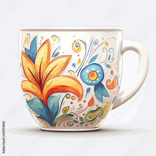 Elegant Porcelain Cup Mug Vector Illustration for Graphic Designs and Merchandise