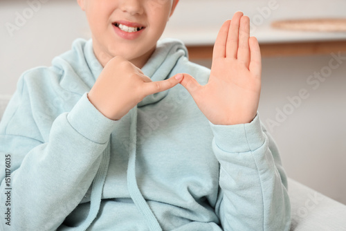 Mute boy using sign languag...