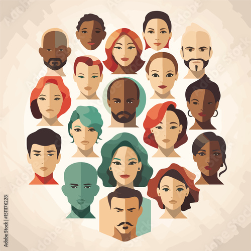 Professional network connections with diverse people faces in social networking concept vector illustration