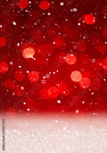 Abstract Red Bokeh with Glitter and Snow for Christmas Background
