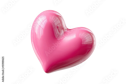 PNG Shiny pink heart shape with glossy surface and reflections on black background