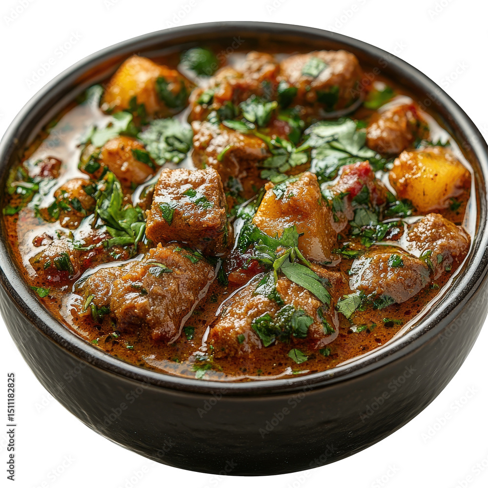 Fototapeta premium Authentic and delicious Indian lamb curry dish with fresh herbs and spices