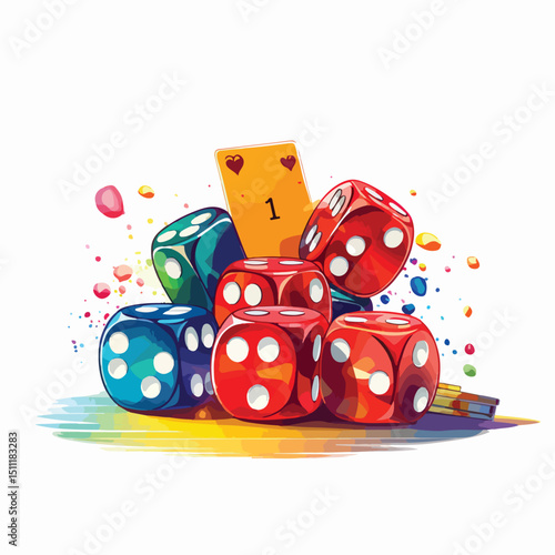 Professional Casino Betting Game Gambling Chips and Dices Vector Illustration