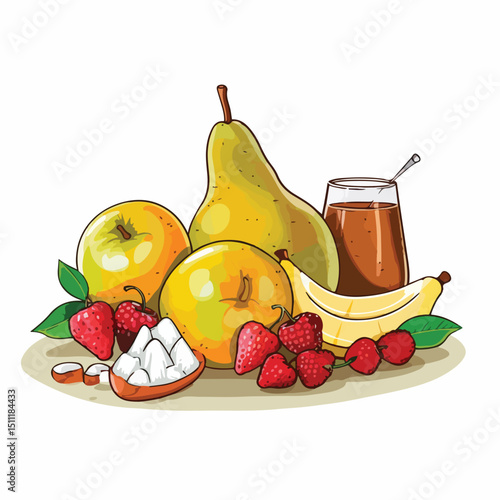 Nutritious Fresh Fruit Grouped with a Juicy Pear and Muffin - Healthy Diet and Nutrition Concept