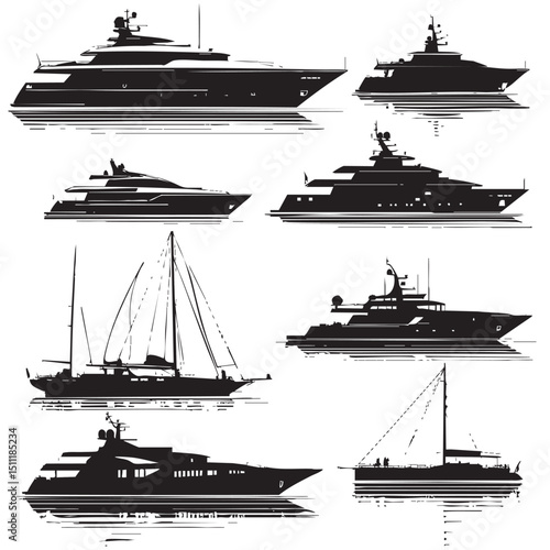 yacht silhouette set, Black & White silhouette set