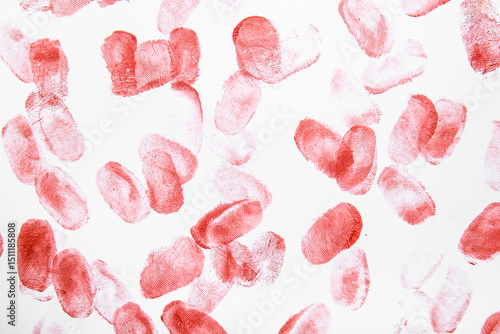 Red finger prints on white ...