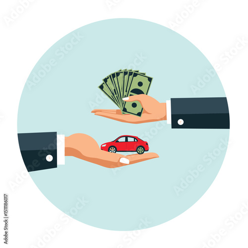 Car buying selling trade concept cash for car deal vehicle purchase finance loan auto business transaction