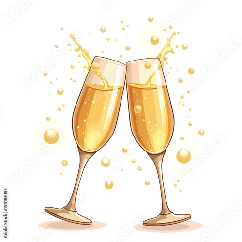 Champagne toast celebration illustration for new year's eve party or wedding anniversary design element