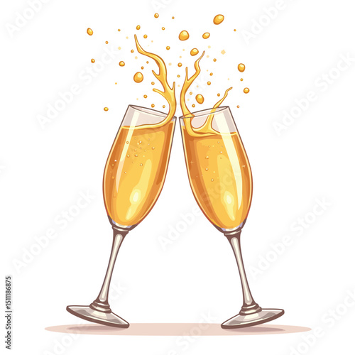 Celebration champagne toast illustration sparkling wine cheers party drink alcohol vector graphic design