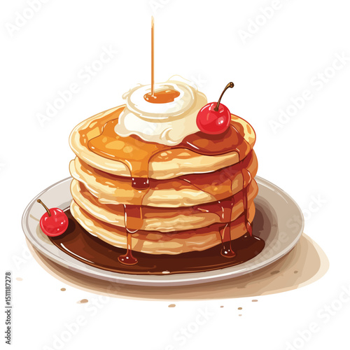 Delicious Pancakes and Fresh Milk Bottle Stock Vector Illustration for Food Blogs and Breakfast Websites
