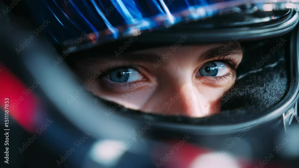 Focused driver in racing helmet closeup image for editorial or commercial use Focused driver in racing helmet closeup image for editorial or commercial use