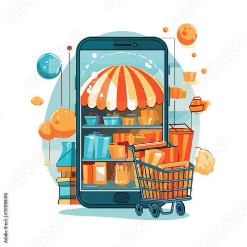 Modern shopping experience with smartphone vector illustration for digital marketing campaigns