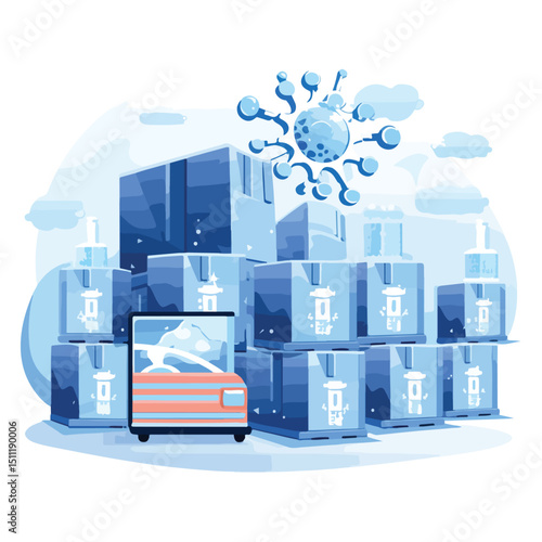Professional Vaccine Distribution Logistics Theme with Deep Freezers Illustration