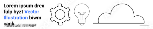 Gear, light bulb, and cloud line drawing represent technology, creativity, and cloud computing. Ideal for innovation, teamwork, ideas, solution design tech branding business strategy and a simple