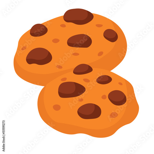 Vector chocolate chip cookies in warm colors, cozy sweet snack clipart for dessert-themed designs.