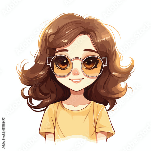 Adorable Girl Cartoon Vector with Sunglasses - Fun and Playful Character Illustration