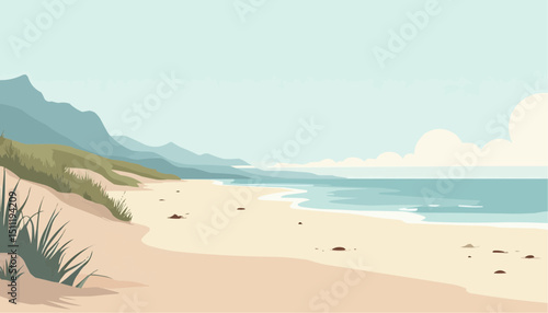 Beach Coastline Sand Dunes and Mountain Landscape