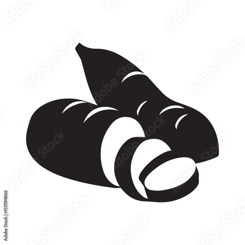 Cassava root vector illustration, sliced cassava, cassava plant icon art silhouette