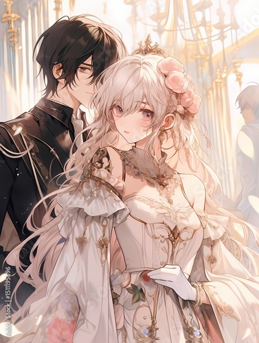 Two anime characters standing together
