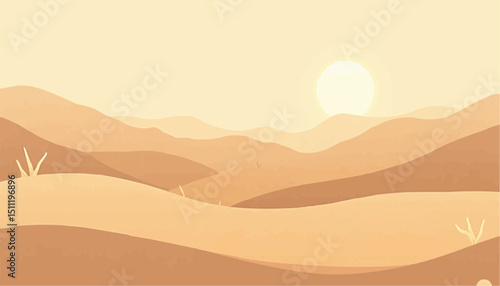 Desert landscape with dunes and sun