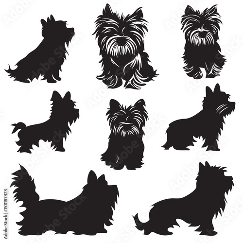 yorkie dog silhouette set, Black & White silhouette set 