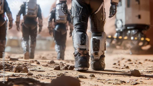 Astronauts walking on a desolate alien planet
