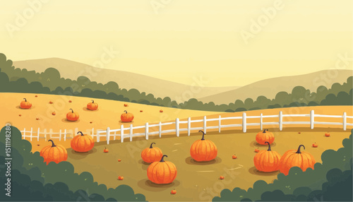 Pumpkin Field with Fence, Harvest Season