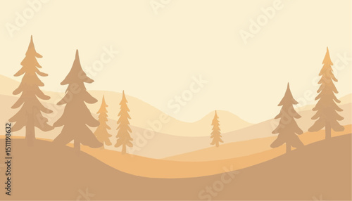 Minimalist pine tree landscape illustration
