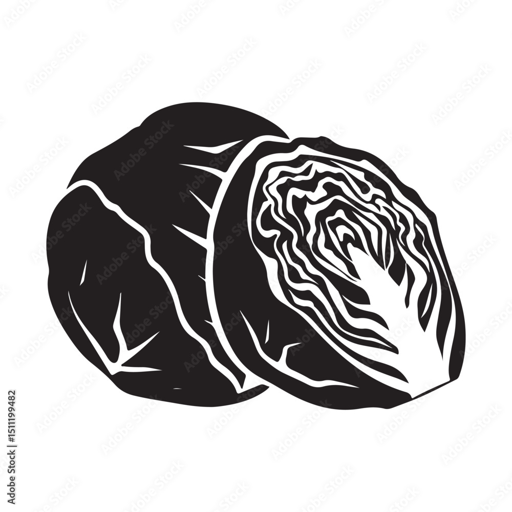 Obraz premium Black and white vector cabbage illustration healthy food ingredient silhouette