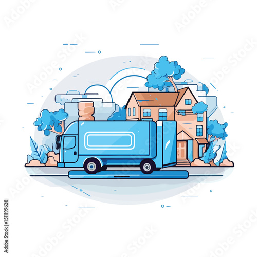 Professional Online Delivery from PC Vector Illustration with Blue Lines