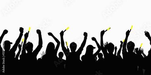 Silhouette of cheering crowd with raised arms and glow sticks at a concert or sporting event scene |eps vectors