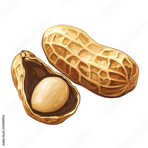 Detailed Vector Illustration of Peanut with Peel and Seed Icon for Food Packaging Design
