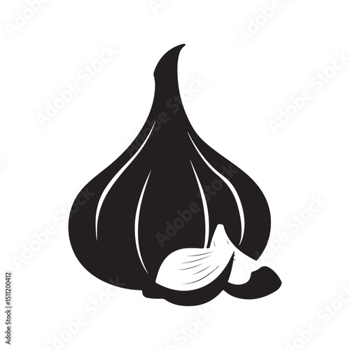 Black and white garlic bulb vector illustration graphic design art silhouette