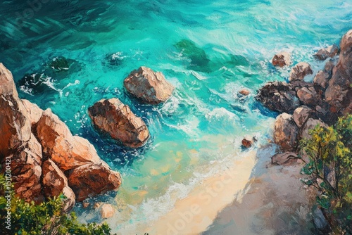 Wallpaper Mural Coastal view of turquoise water and rocks.  A tranquil scene of a rocky shoreline with waves lapping at the shore Torontodigital.ca
