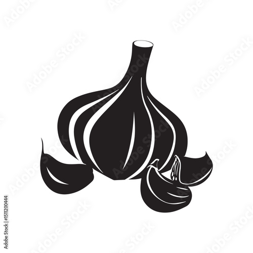Black and white garlic illustration vector for healthy cooking art silhouette