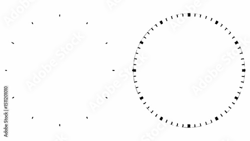 Illustration of two clock faces one incomplete and one complete with tick marks indicating time points |eps vectors